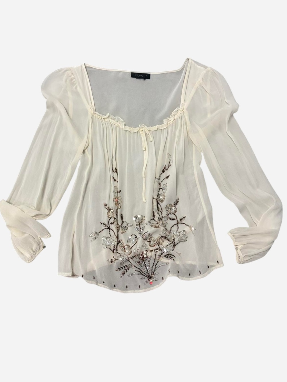 The Limited Ivory Sheer Embroidered Peasant Blouse